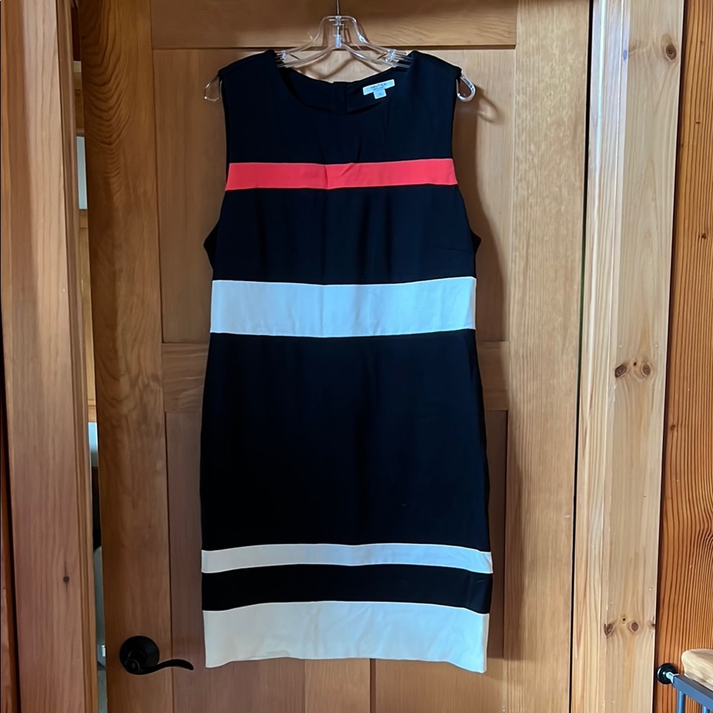 Nautica Black, White, and Red Sheath Dress Sleeveless Crew Neck